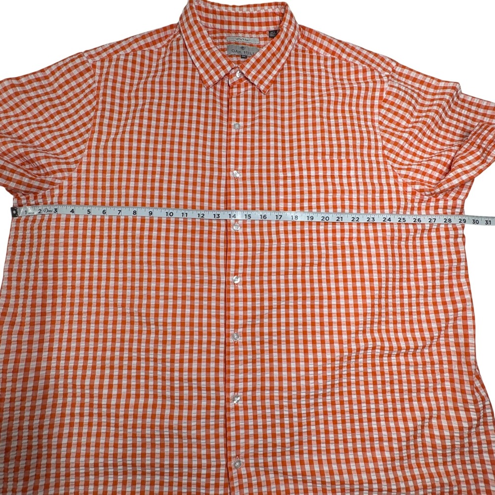 Oak Hill Men 2XL Short Sleeve Button Shirt Seersucker Gingham Check Orange White - Picture 7 of 8